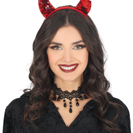 Cerchietto per capelli Halloween Diavolo Rosso con paillettes