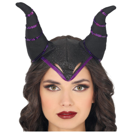 Cerchietto di Halloween con corna nere e viola