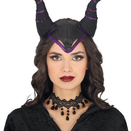 Cerchietto di Halloween con corna nere e viola