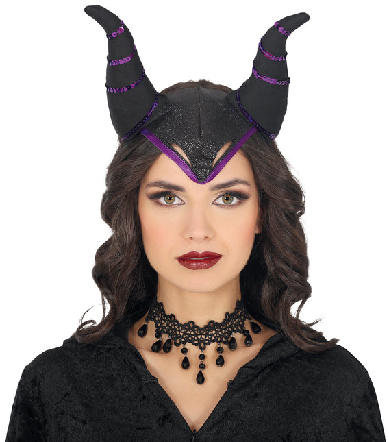Cerchietto di Halloween con corna nere e viola