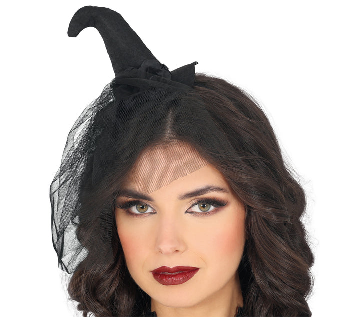 Fascia nera per capelli Mini Cappello da strega con velo