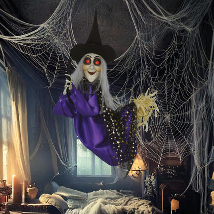 Bambola strega di Halloween con luci, suoni e movimenti 75 cm