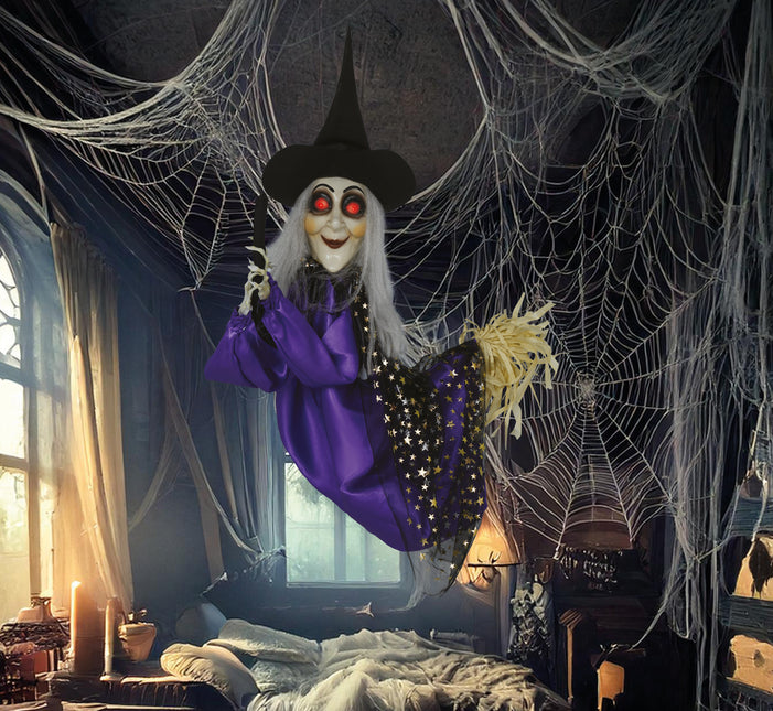 Bambola strega di Halloween con luci, suoni e movimenti 75 cm