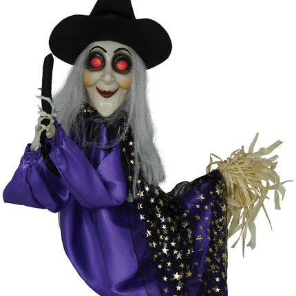 Bambola strega di Halloween con luci, suoni e movimenti 75 cm