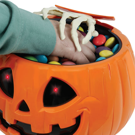 Zucca a scodella di Halloween con luce, suono e movimento 15 cm