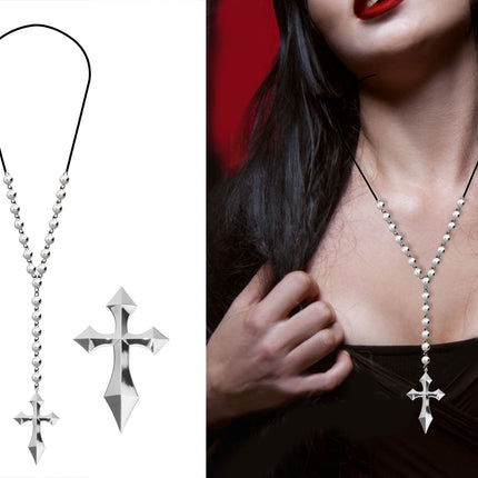 Collana d'argento con croce e perle d'argento