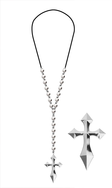 Collana d'argento con croce e perle d'argento