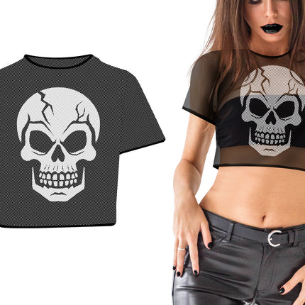 Camicia Halloween nera con teschio bianco