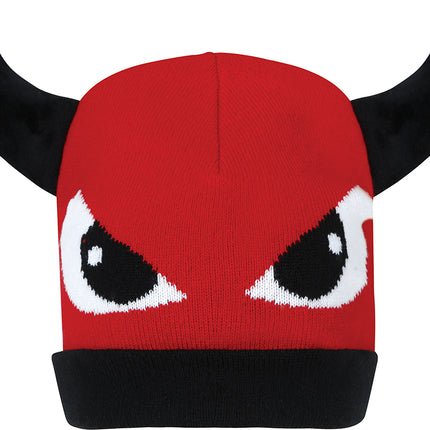 Diavolo rosso con cappello nero e occhi
