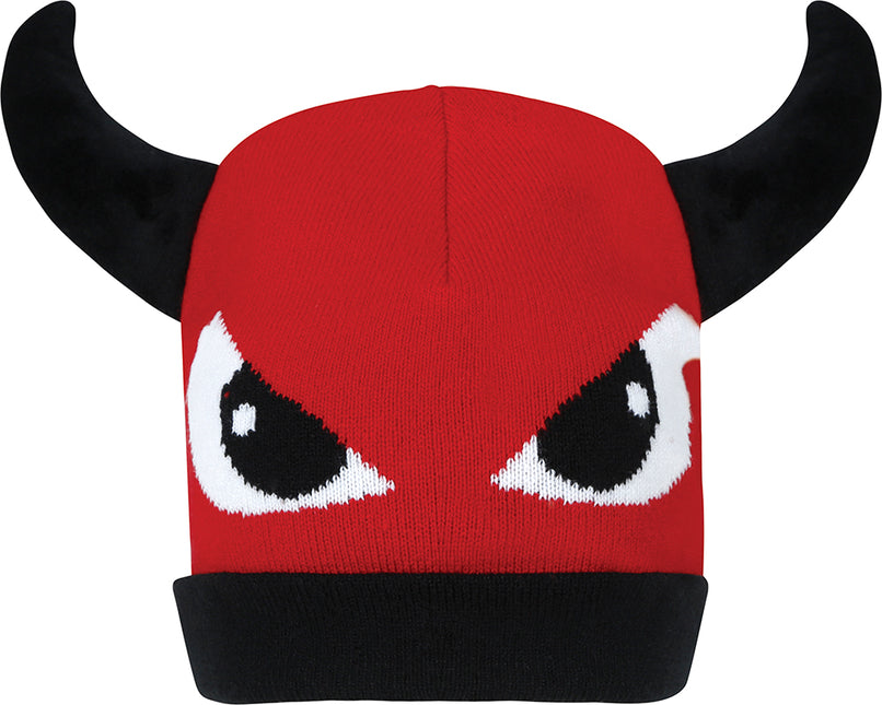 Diavolo rosso con cappello nero e occhi