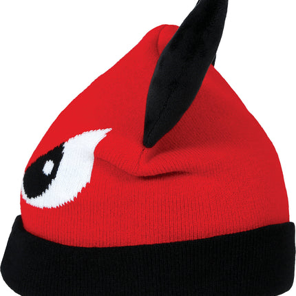 Diavolo rosso con cappello nero e occhi