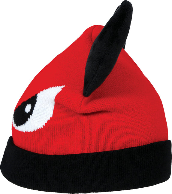 Diavolo rosso con cappello nero e occhi