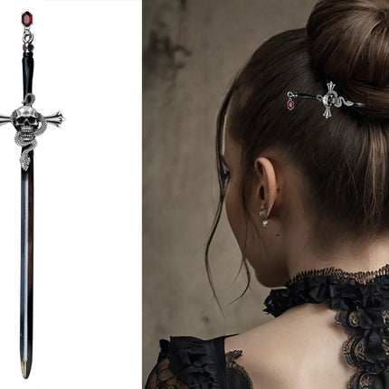 Spille per capelli Halloween Spada Nera Argento 19 cm