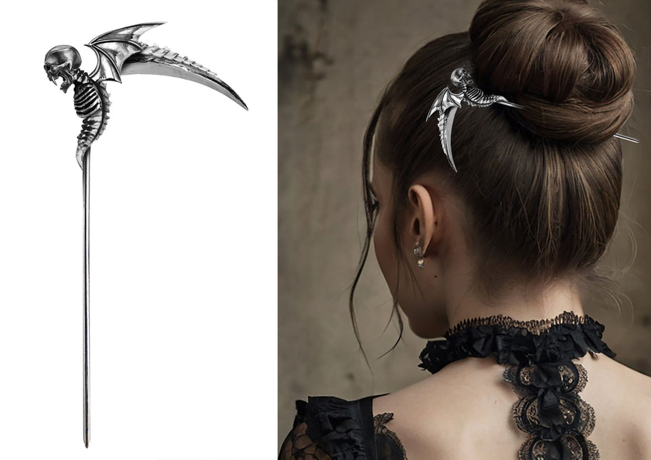 Spille per capelli Halloween Pipistrello d'argento 19 cm