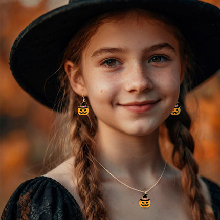 Set di accessori per Halloween Collana e orecchini arancioni Zucca