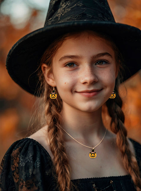 Set di accessori per Halloween Collana e orecchini arancioni Zucca