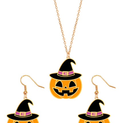 Set di accessori per Halloween Collana e orecchini arancioni Zucca