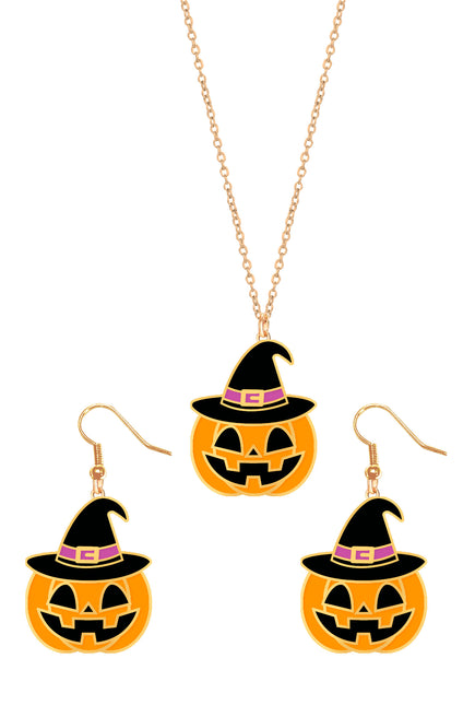 Set di accessori per Halloween Collana e orecchini arancioni Zucca
