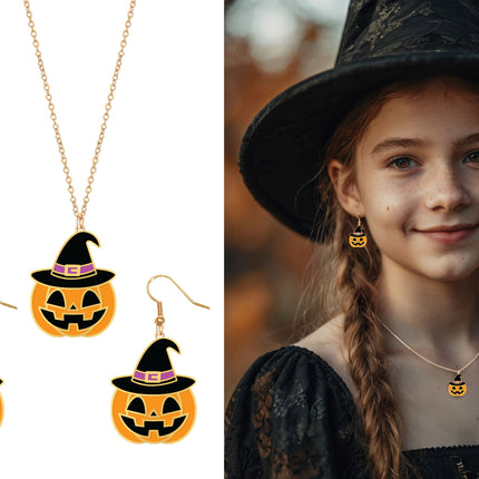 Set di accessori per Halloween Collana e orecchini arancioni Zucca