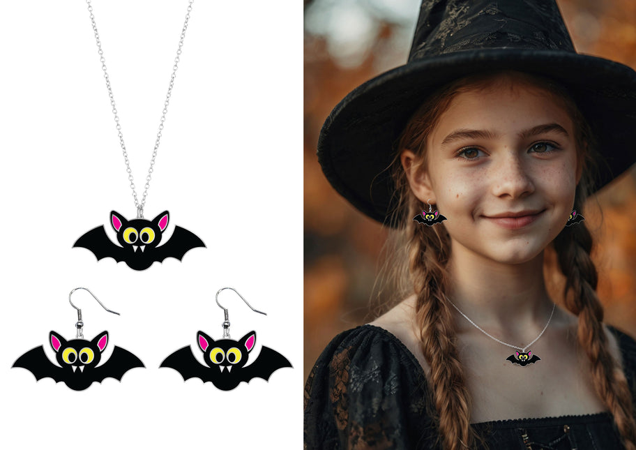 Set di accessori per Halloween Collana e orecchini a pipistrello