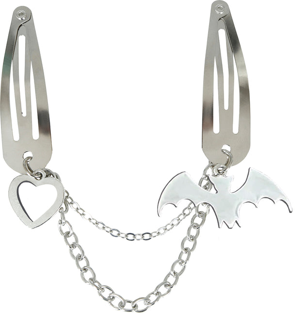 Collana fermacapelli Halloween con pipistrello e cuore