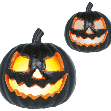 Zucca di Halloween nera con luce, 20 cm
