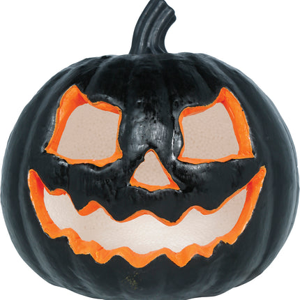 Zucca di Halloween nera con luce, 20 cm