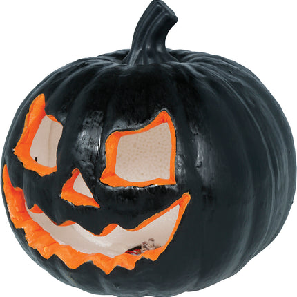 Zucca di Halloween nera con luce, 20 cm