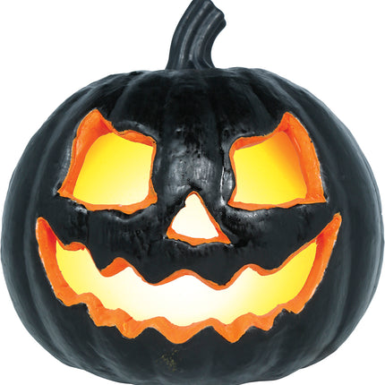 Zucca di Halloween nera con luce, 20 cm