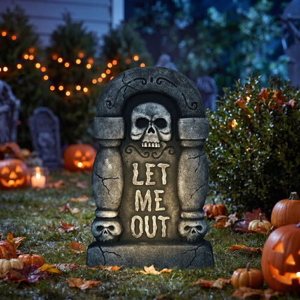 Lapide di Halloween grigia "Lasciami uscire" 42 cm
