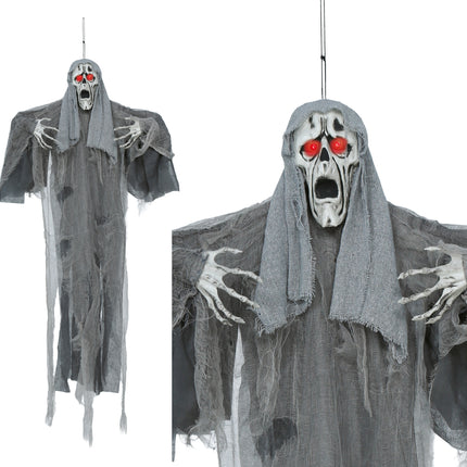 Halloween Skelet Hangend Geest Met Licht, Geluid En Beweging 1,10m