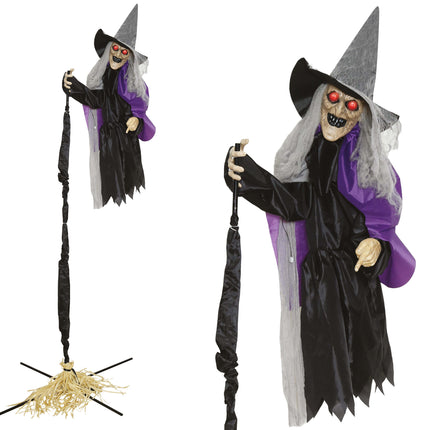 Streghetta volante di Halloween con luci, suoni e movimenti, 2,25 m