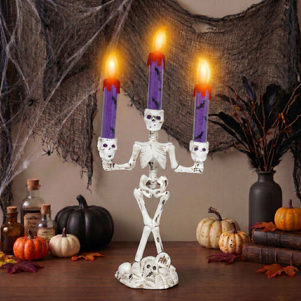 Portacandele di Halloween a forma di scheletro con luce, 35 cm