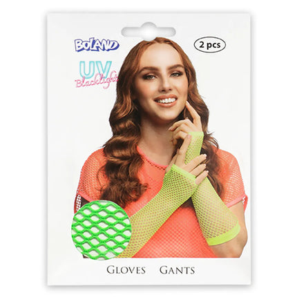 Coppia di guanti con gomiti in rete, verde neon