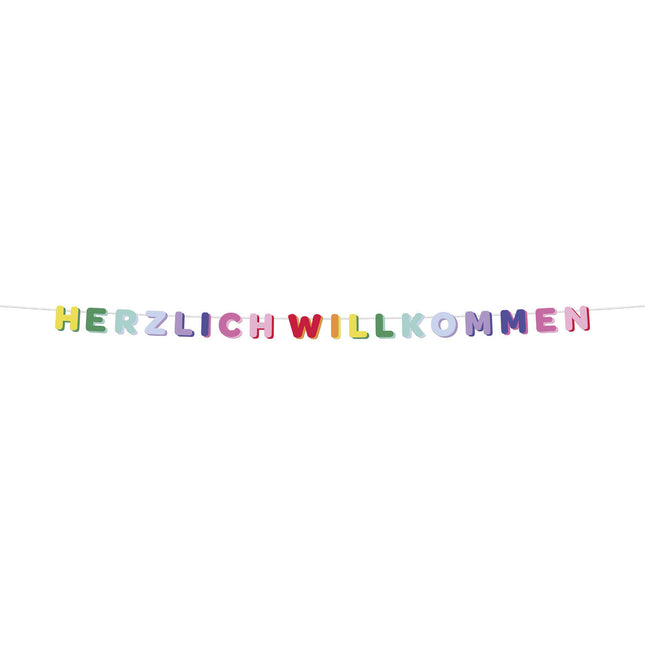 Ghirlanda di lettere colorate Herzlich Willkommen 2,6m