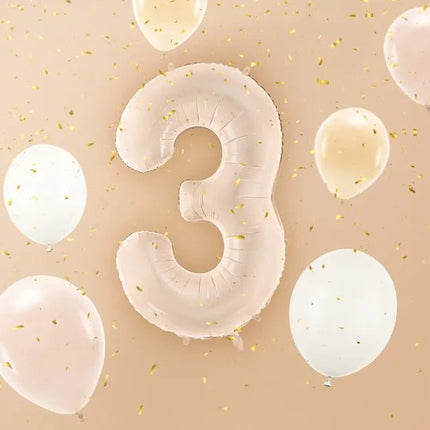 3 Jaar Cijfer Ballon Beige Glans Leeg 72cm van Partydeco koop je bij Partywinkel
