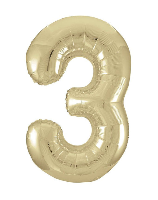 3 Jaar Cijfer Ballon Goud Glans Leeg 86cm van Unique koop je bij Partywinkel
