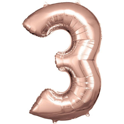 3 Jaar Cijfer Ballon Rose Goud Glanzend Leeg 92cm van Riethmueller koop je bij Partywinkel