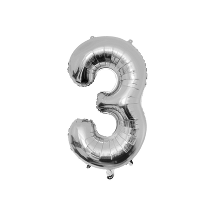 3 Jaar Cijfer Ballon Zilver Leeg 86cm - Partywinkel - 8716764237065