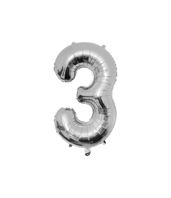 3 Jaar Cijfer Ballon Zilver Leeg 86cm - Partywinkel - 8716764237065