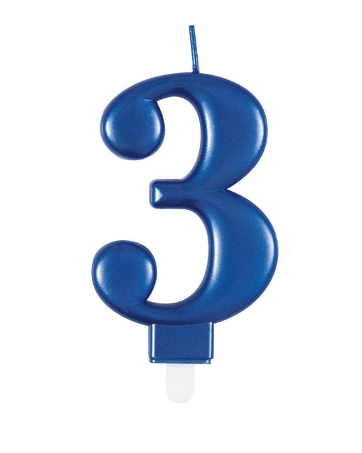 3 Jaar Kaars Blauw 12cm van Unique koop je bij Partywinkel
