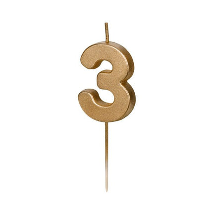 3 Jaar Kaars Goud 4,5cm - Partywinkel - 5904555032323