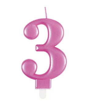 3 Jaar Kaars Roze 12cm van Unique koop je bij Partywinkel
