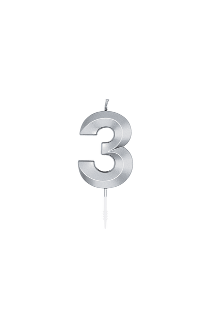 3 Jaar Kaars Zilver Metallic 6cm van WeFiesta koop je bij Partywinkel