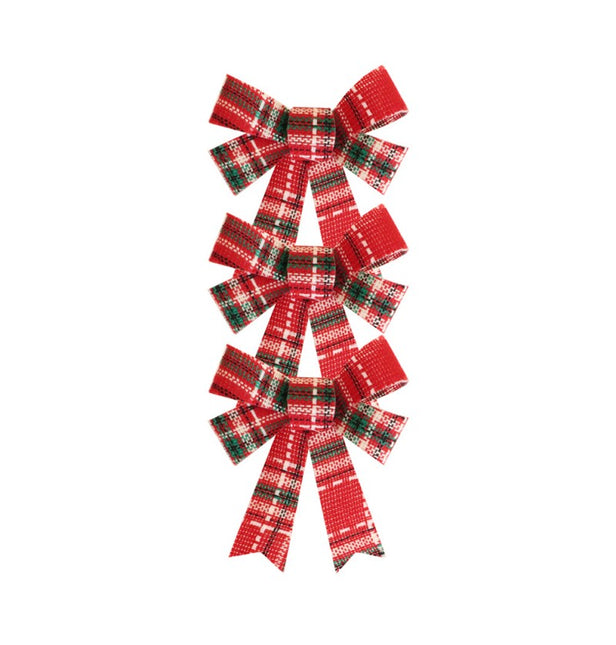 Fiocco rosso verde scozzese 10 cm 3 pezzi