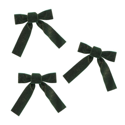 3 fiocchi di velluto verde scintillante 14cm x 1cm x 16cm