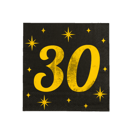 30 Jaar Servetten Zwart Goud 19cm 16st - Partywinkel - 8716764238086
