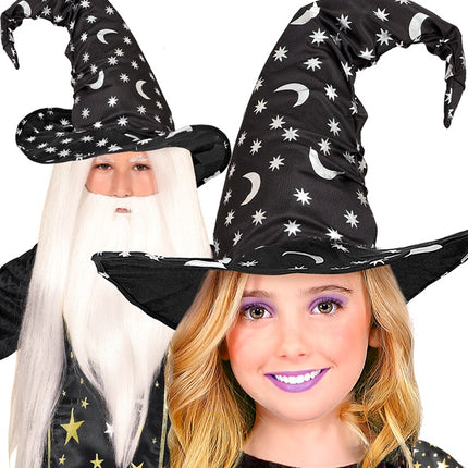 CAPPELLO DA STREGA/STREGONE CON LUNA E STELLE BAMBINO