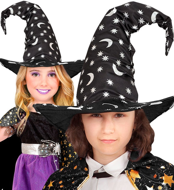 CAPPELLO DA STREGA/STREGONE CON LUNA E STELLE BAMBINO