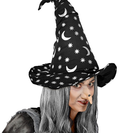 CAPPELLO DA STREGA/STREGONE CON LUNA E STELLE ADULTO